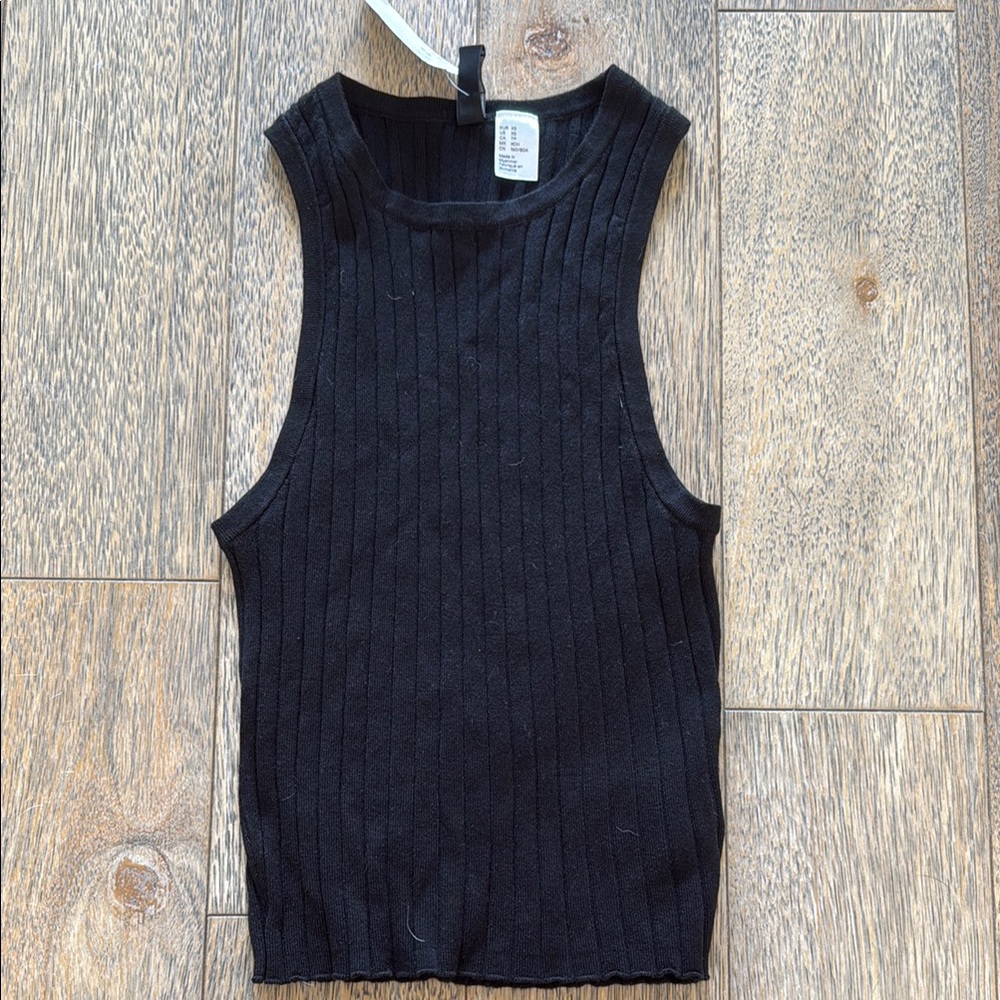H&M Divided Black Ribbed Knit Sleeveless Tank Top XS